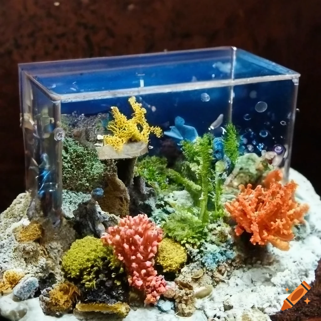 Neon 90's isometric fish tank with seaweed and coral on Craiyon