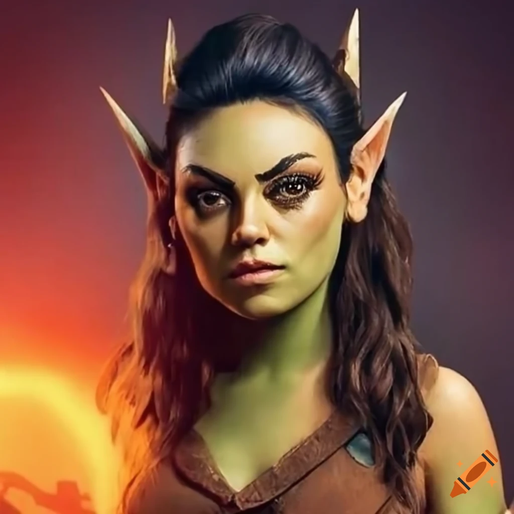 Actress mila kunis in a beautiful cosplay as a stunning halforc