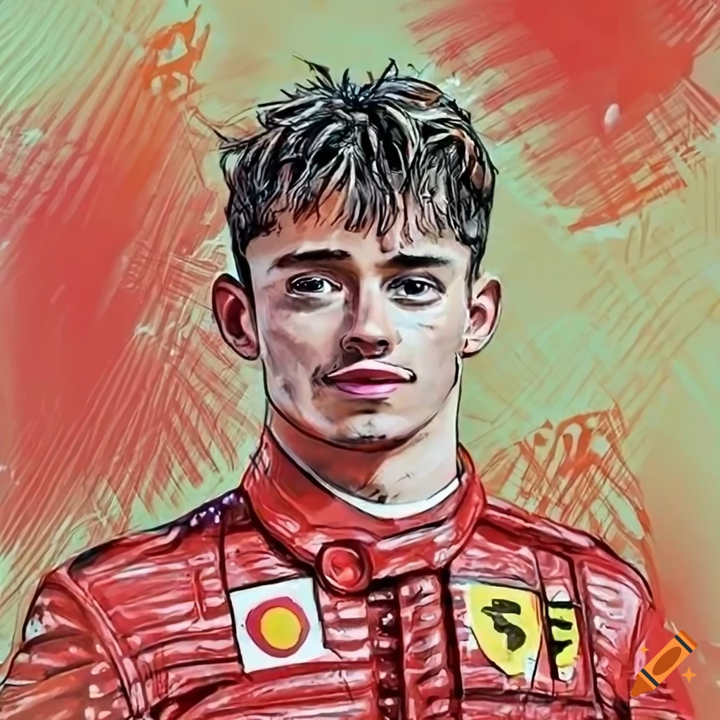 Charles leclerc and his car poster in crayon style on Craiyon