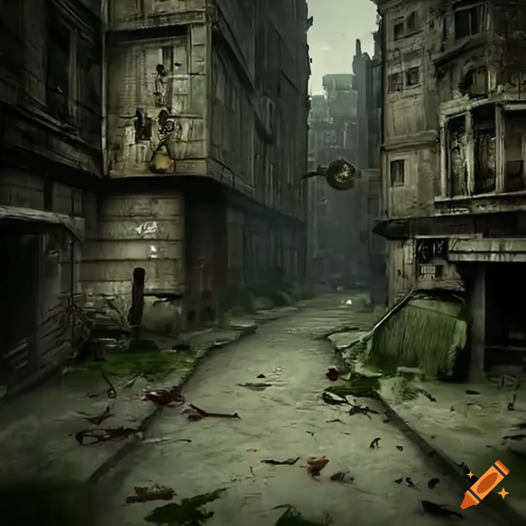 Zombie apocalypse city for a point and click horror game with no people ...