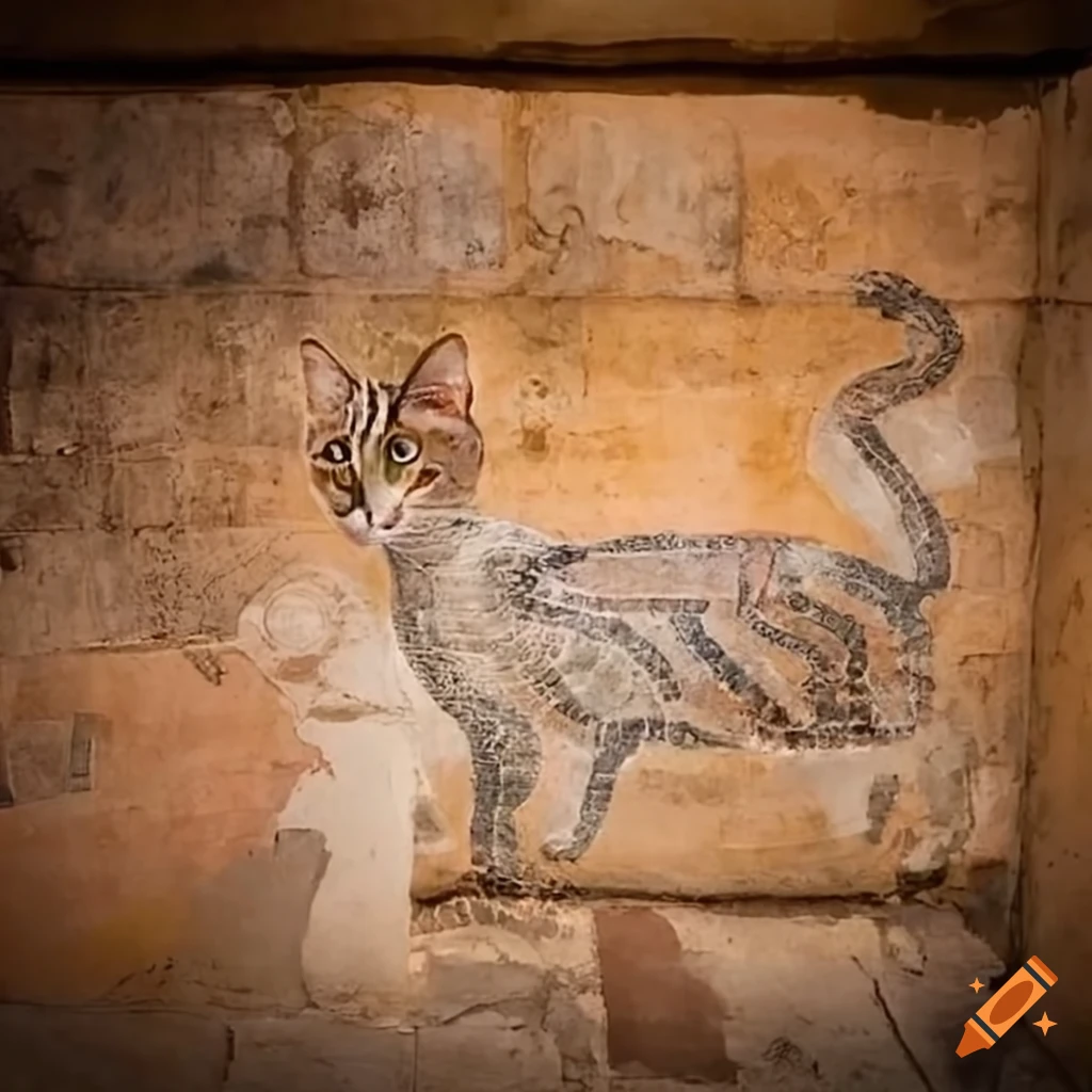A cat depicted on an ancient mural on Craiyon