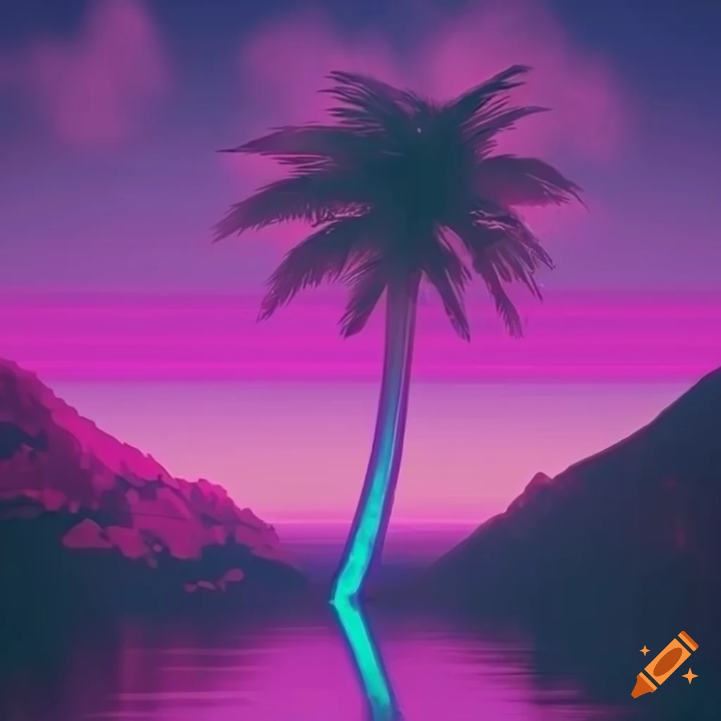 Neon vaporwave synthwave palm tree sun on Craiyon