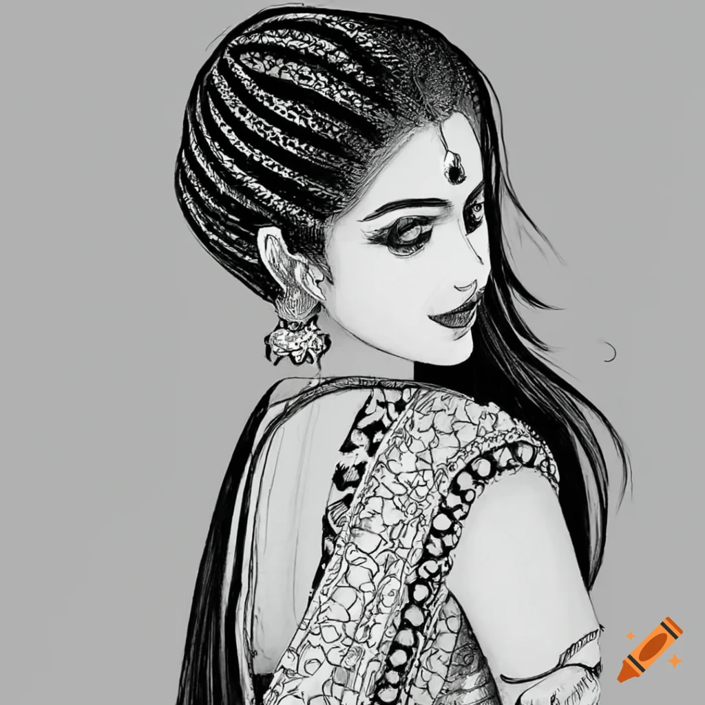 Indian Woman In Saree Sketch - Woman In Sari Vector Transparent PNG -  367x863 - Free Download on NicePNG