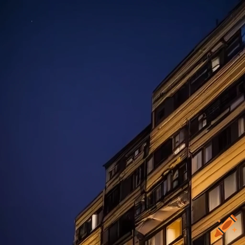 Image showcasing Apartment building with a night starry sky on Craiyon