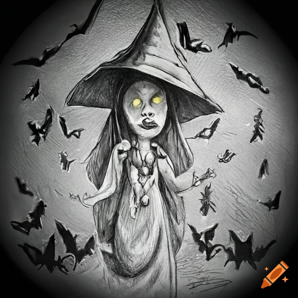 Witch Riding A Bat A witch surrounded by bats in a mysterious cave on Craiyon