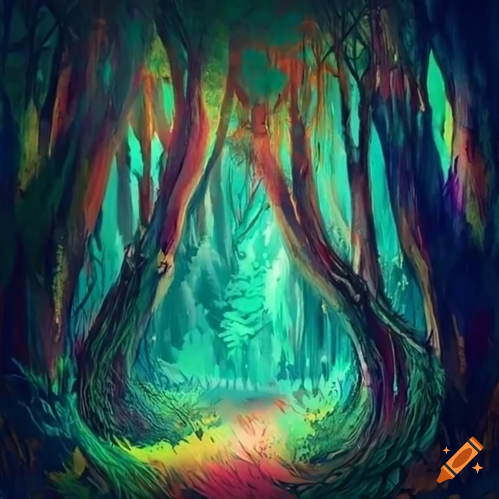 Magical forest filled with vibrant creatures on Craiyon