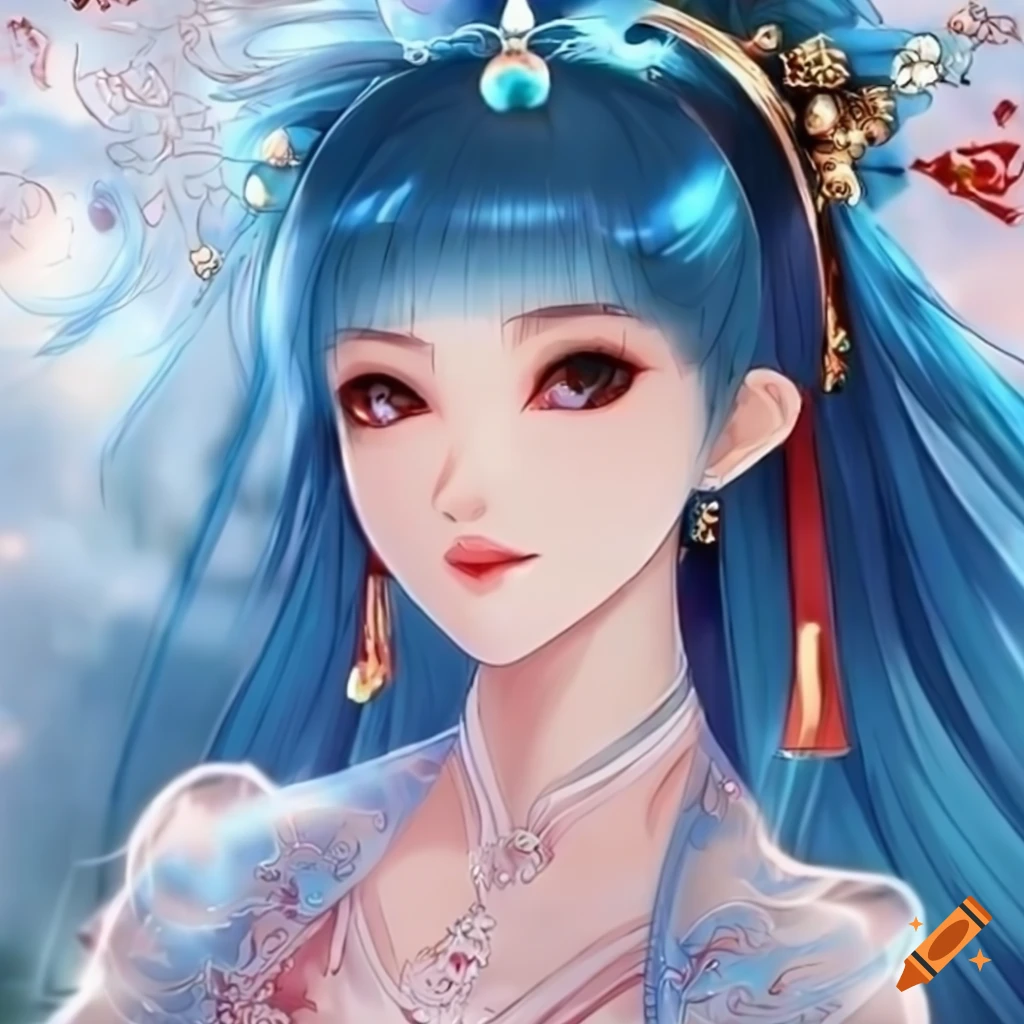 Little chinese princess smiling with a buns and peonies in her hair and  wearing a golden dress with brocade, with cherry trees in the backg... - AI  Generated Artwork - NightCafe Creator