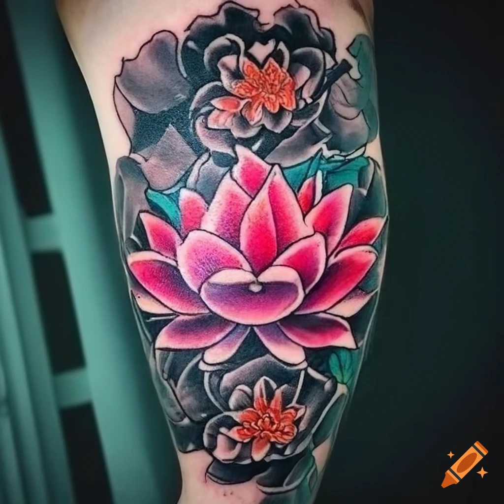 Hand-poked black and white Lotus tattoo - Tattoogrid.net