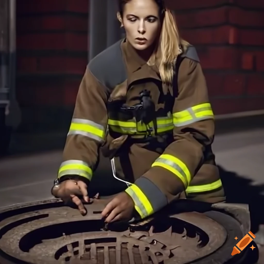 Female firefighter entering btor manhole