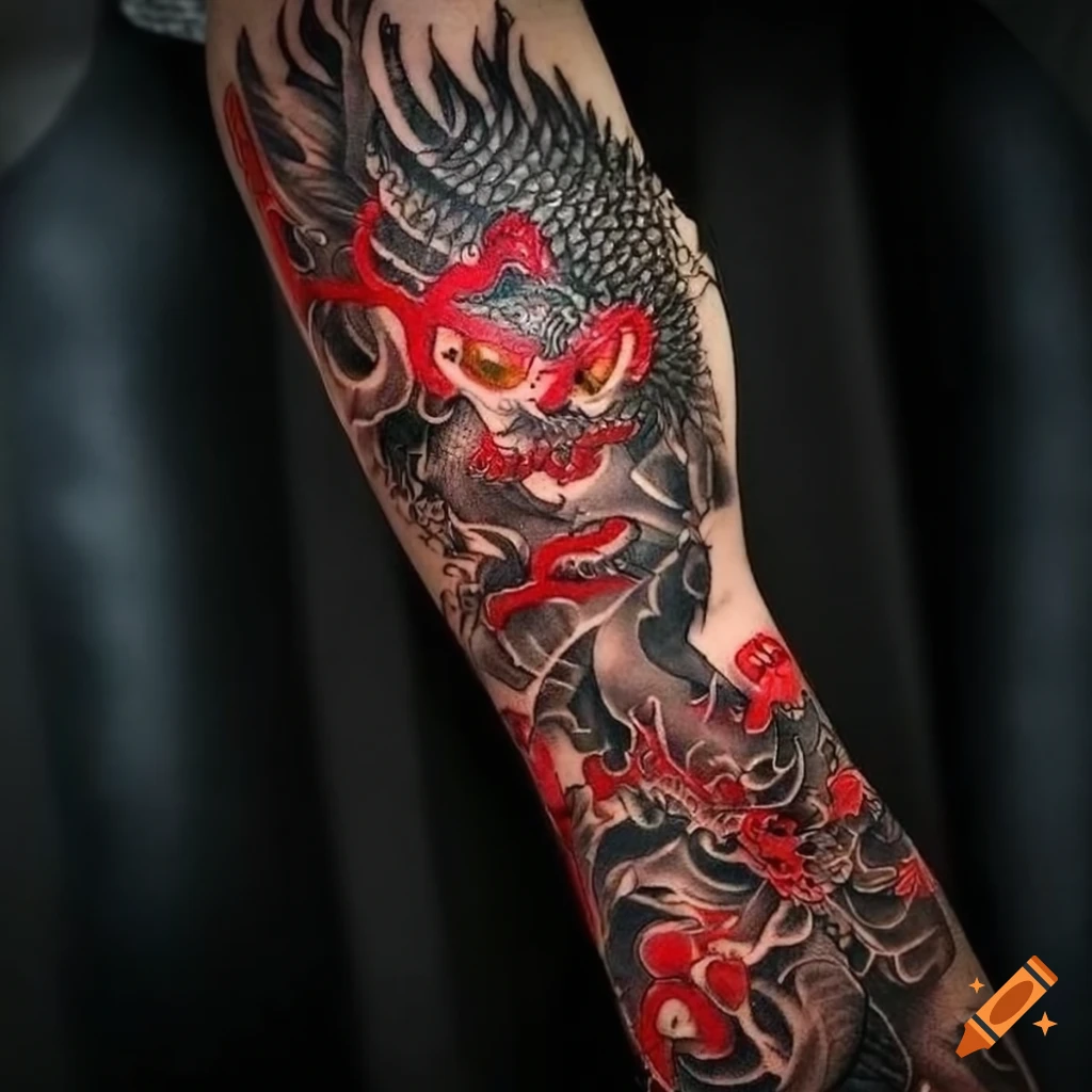 Detailed black and white animated dragon tattoo design whole image on  Craiyon