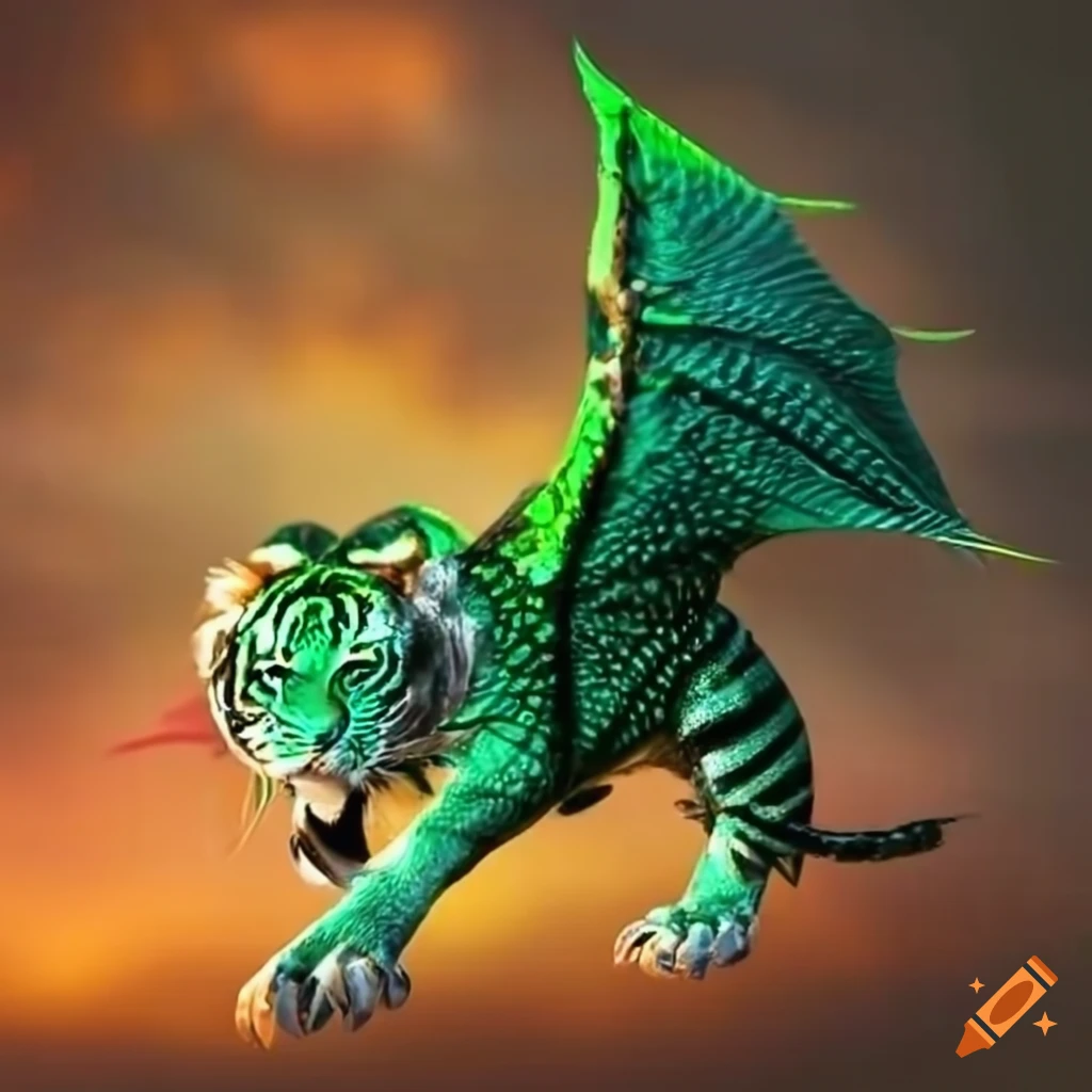 Tiger dragon emerald green tiger flying on Craiyon