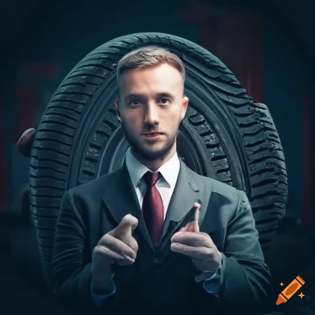 A professional sales manager working diligently in a tire company on Craiyon