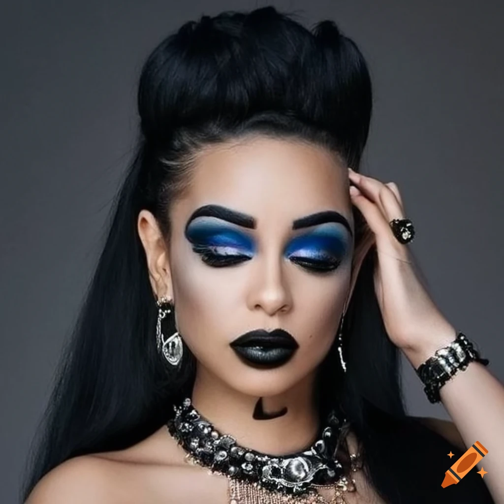 Artistic gothic makeup with dark lipstick and smoky eyes on Craiyon
