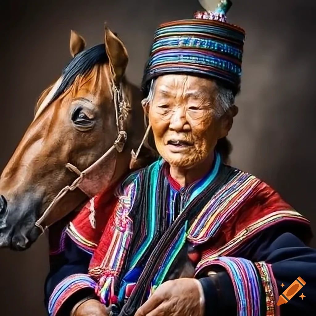 Hmong oldest king riding black horse on Craiyon
