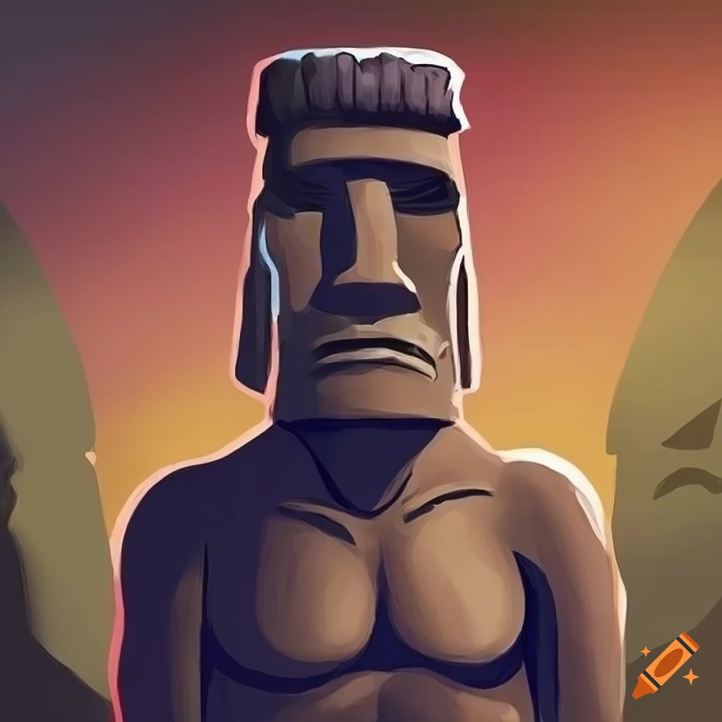An anthropomorphic moai wearing a suit, digital art
