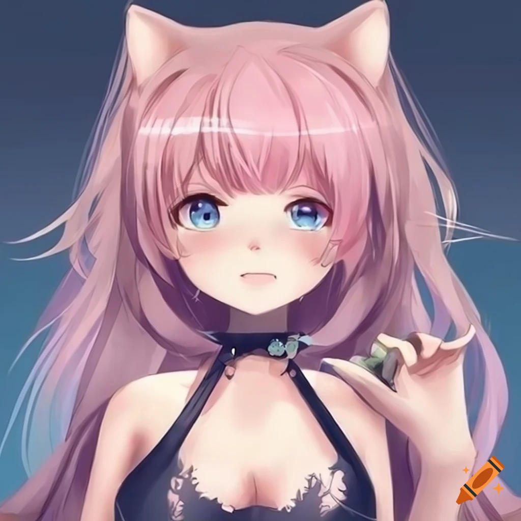 Cute anime cat girl pink on Craiyon
