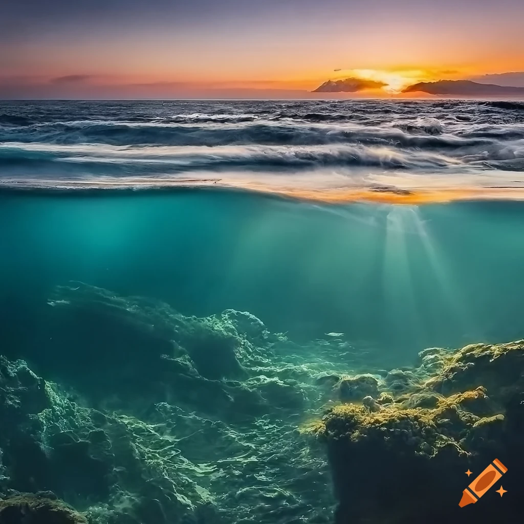 Half under sea half sunset by greg rutkowski