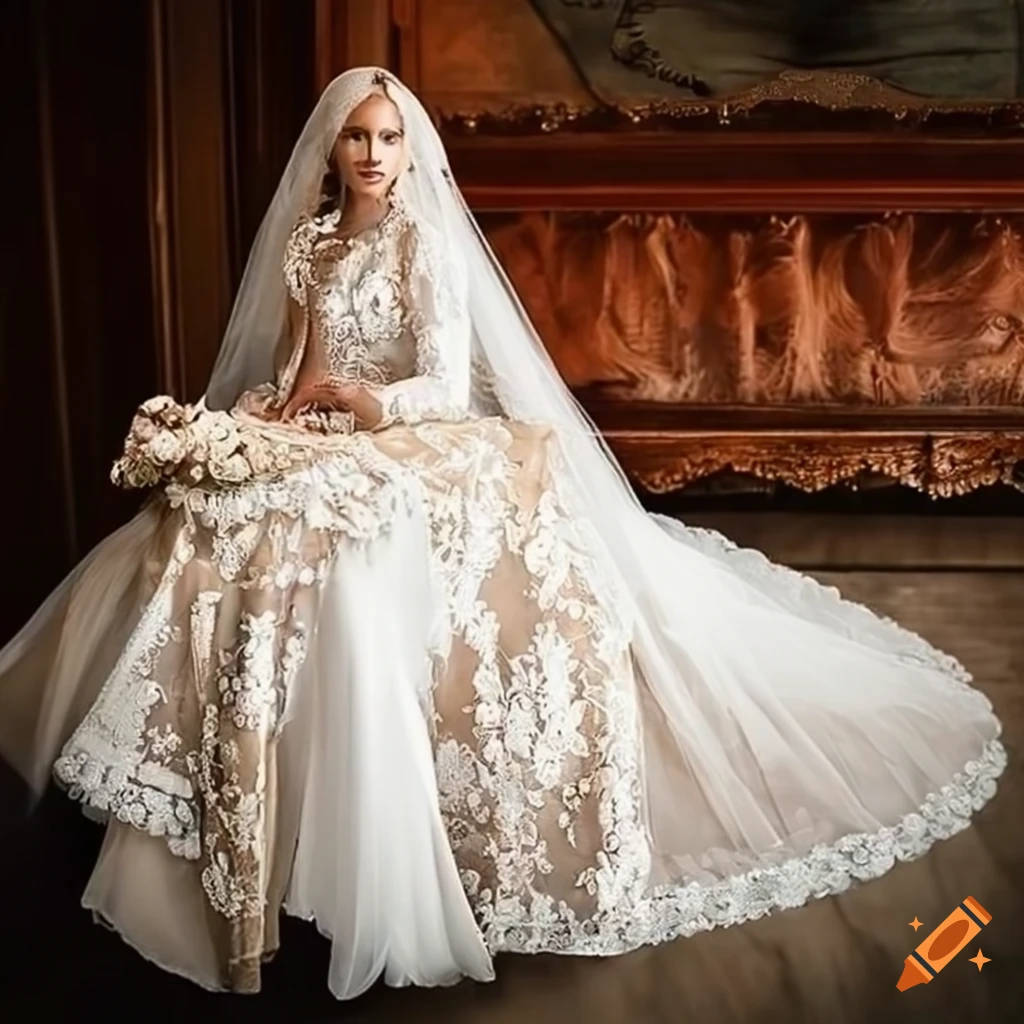A breathtaking traditional italian wedding dress with intricate embroidery  on Craiyon