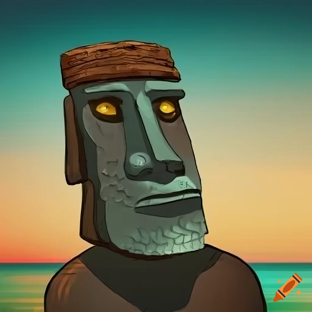 An anthropomorphic moai wearing a suit, digital art