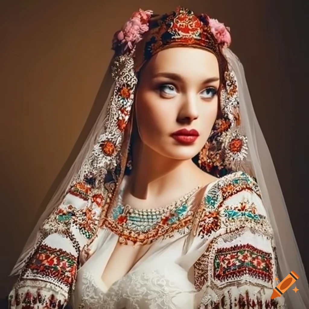 A breathtaking traditional ukrainian wedding dress with intricate ...