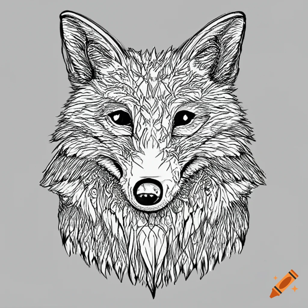 Create a coloring book template of a fox without any using colors