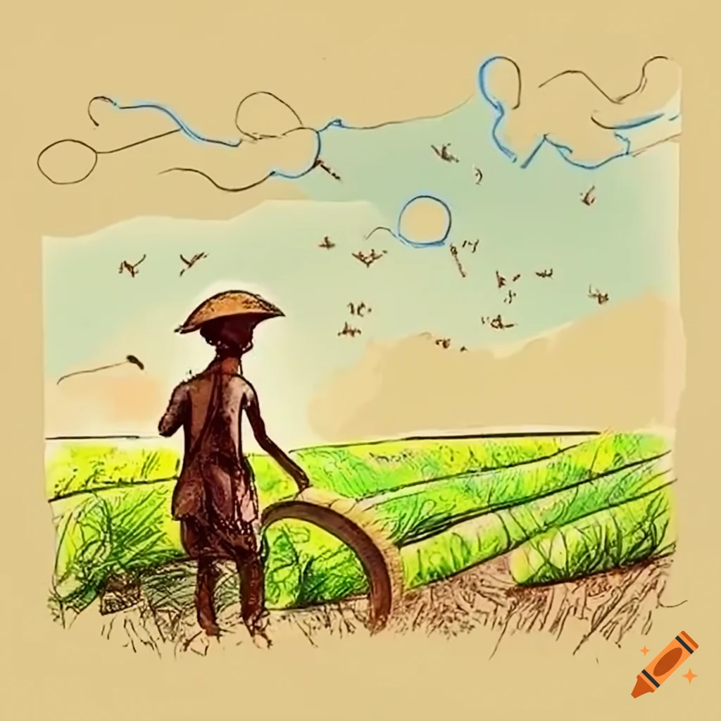 potato harvesting drawing||agriculture||village field scenery painting -  YouTube