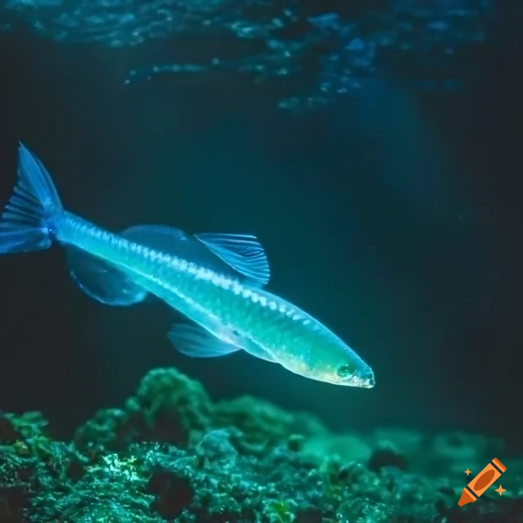 A glowing, luminous magic fish, professional photography, radiant
