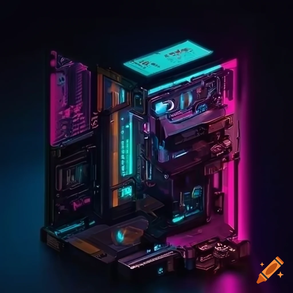 Cyberpunk-inspired technical components with a futuristic touch on Craiyon