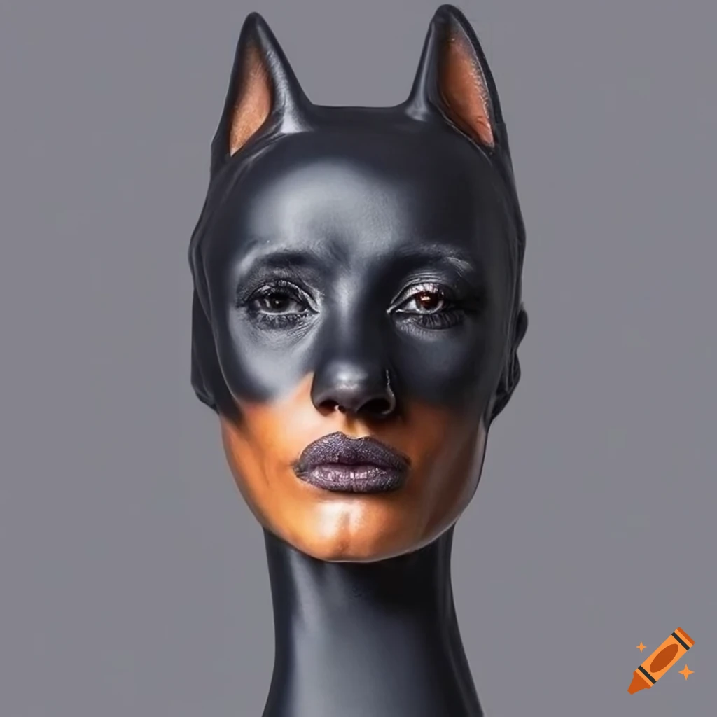 Dark grey transparent latex vera brezhneva face doberman head