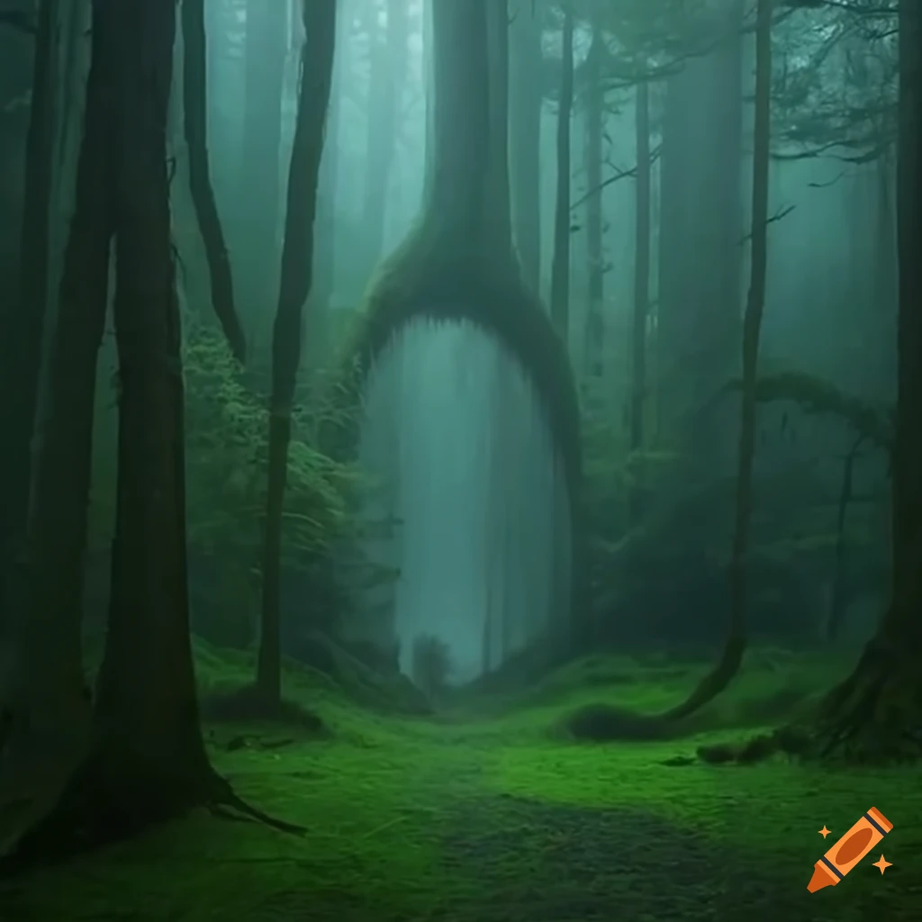 A hiking trail in an enchanted forest is shrouded in mist on Craiyon