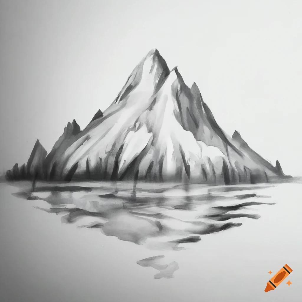 High Resolution Realistic Black and White Sketch Lake and Mountains ·  Creative Fabrica