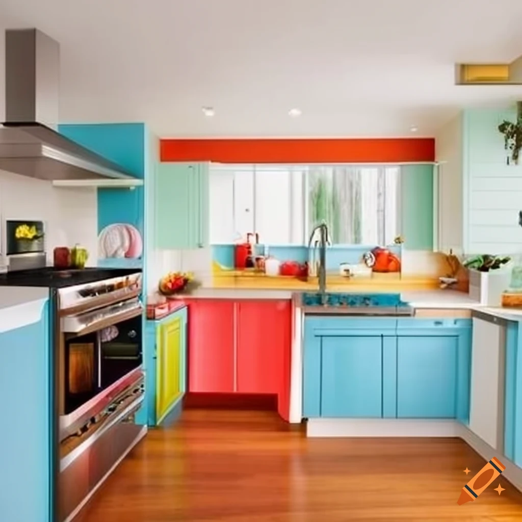 Colorful kitchen design for modern home in alaska on Craiyon