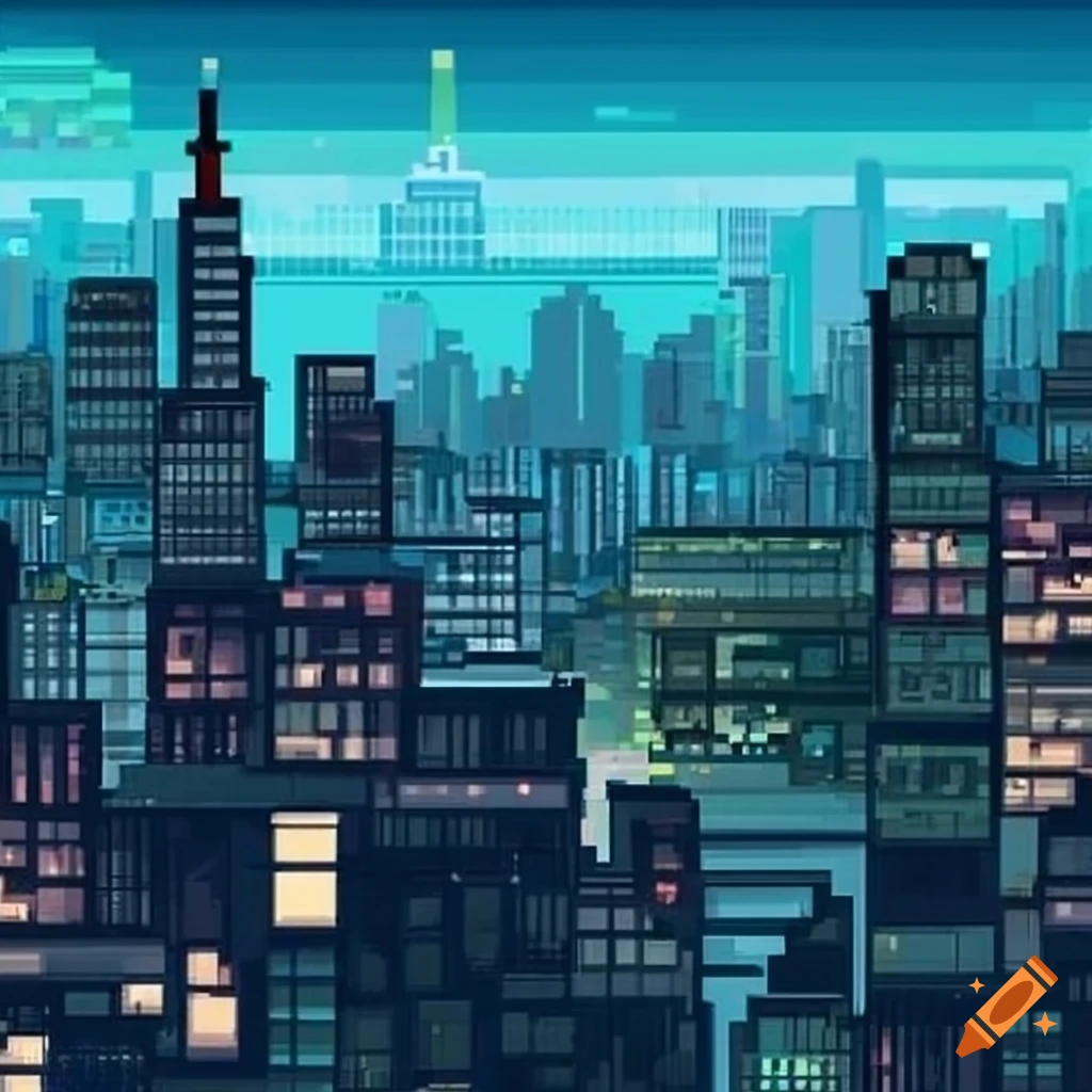 Pixel art of overvirew of asian modern city on Craiyon