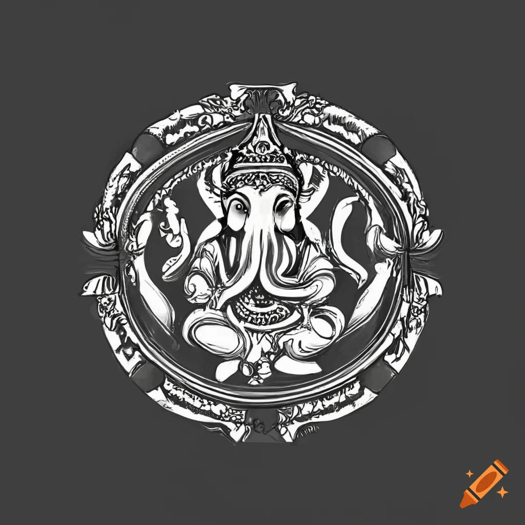 INDIAN WEDDING SYMBOL GANPATI WITH STYLISH NAME BOARD DESIGN VECTOR  ILLUSTRATION BLACK AND WHITE LINE DRAWING CLIP ART INDIAN GOD GANESHA  DESIGN Stock Photo, Picture and Royalty Free Image. Image 173476231.