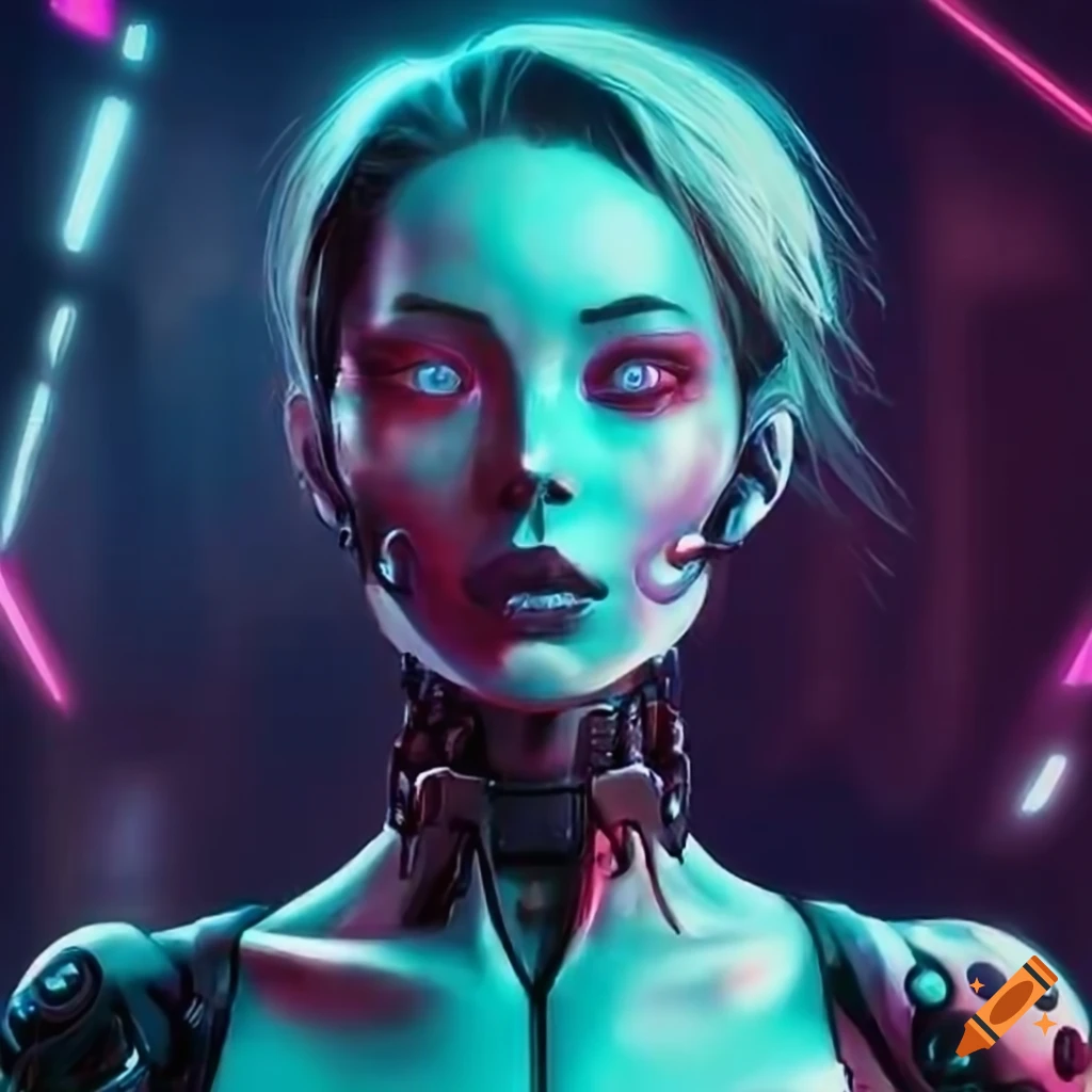 Cyberpunk girl half robot