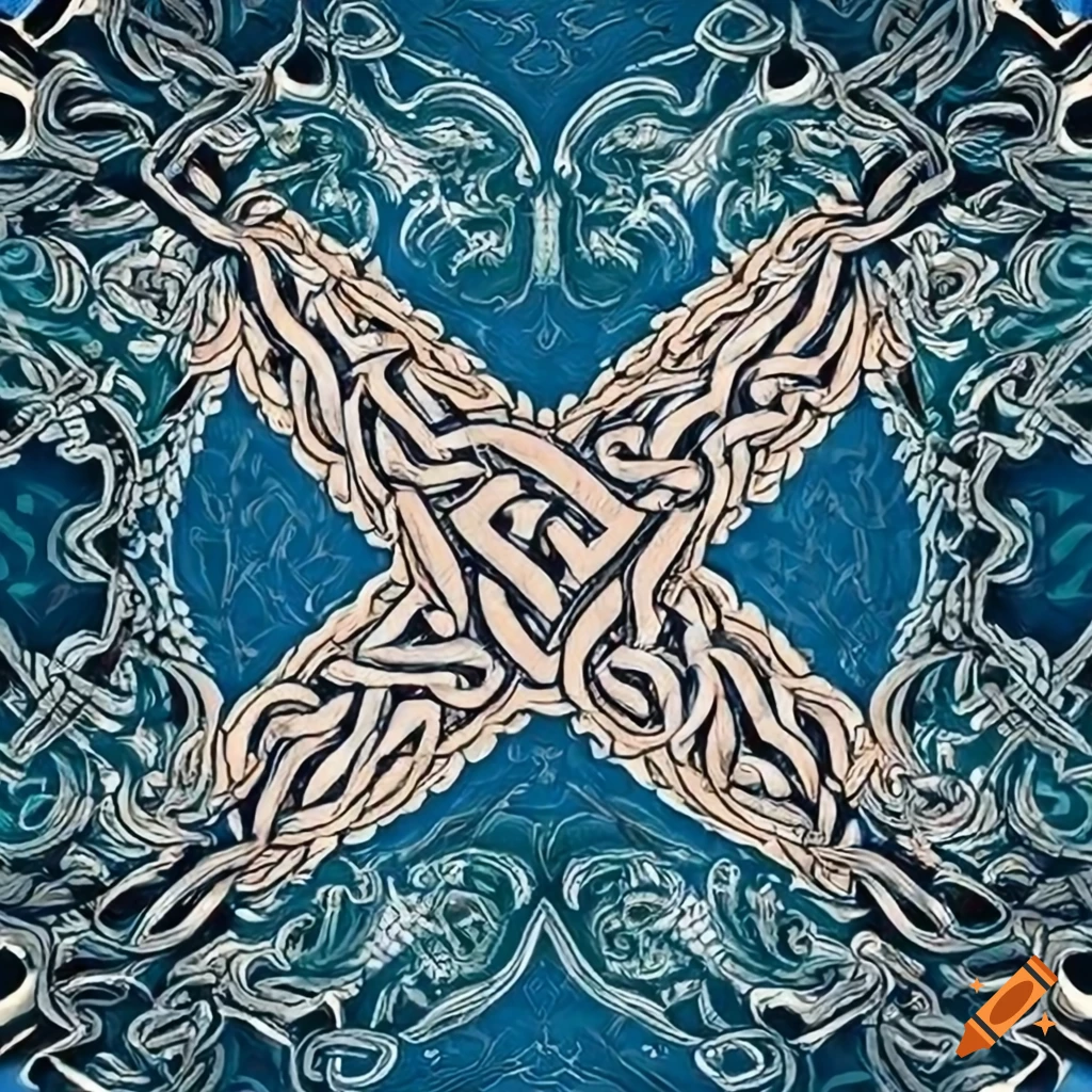 intricate Celtic pattern flag of Scotland