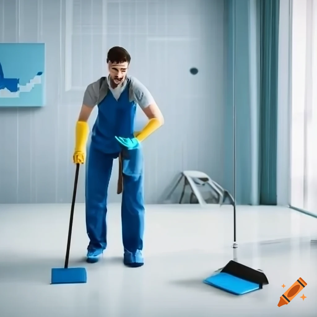 janitorial employee cleaning an office