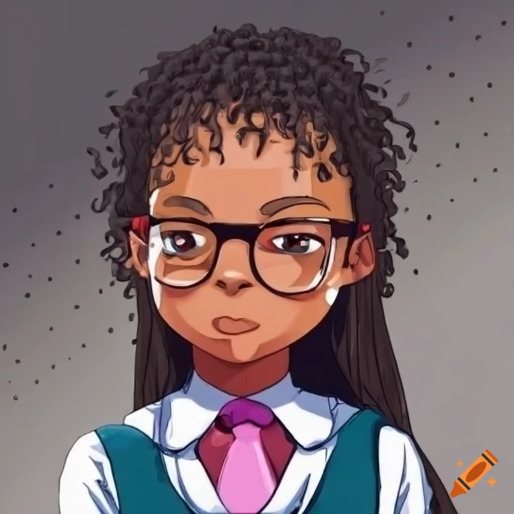 anime-style African schoolgirl with eyeglasses