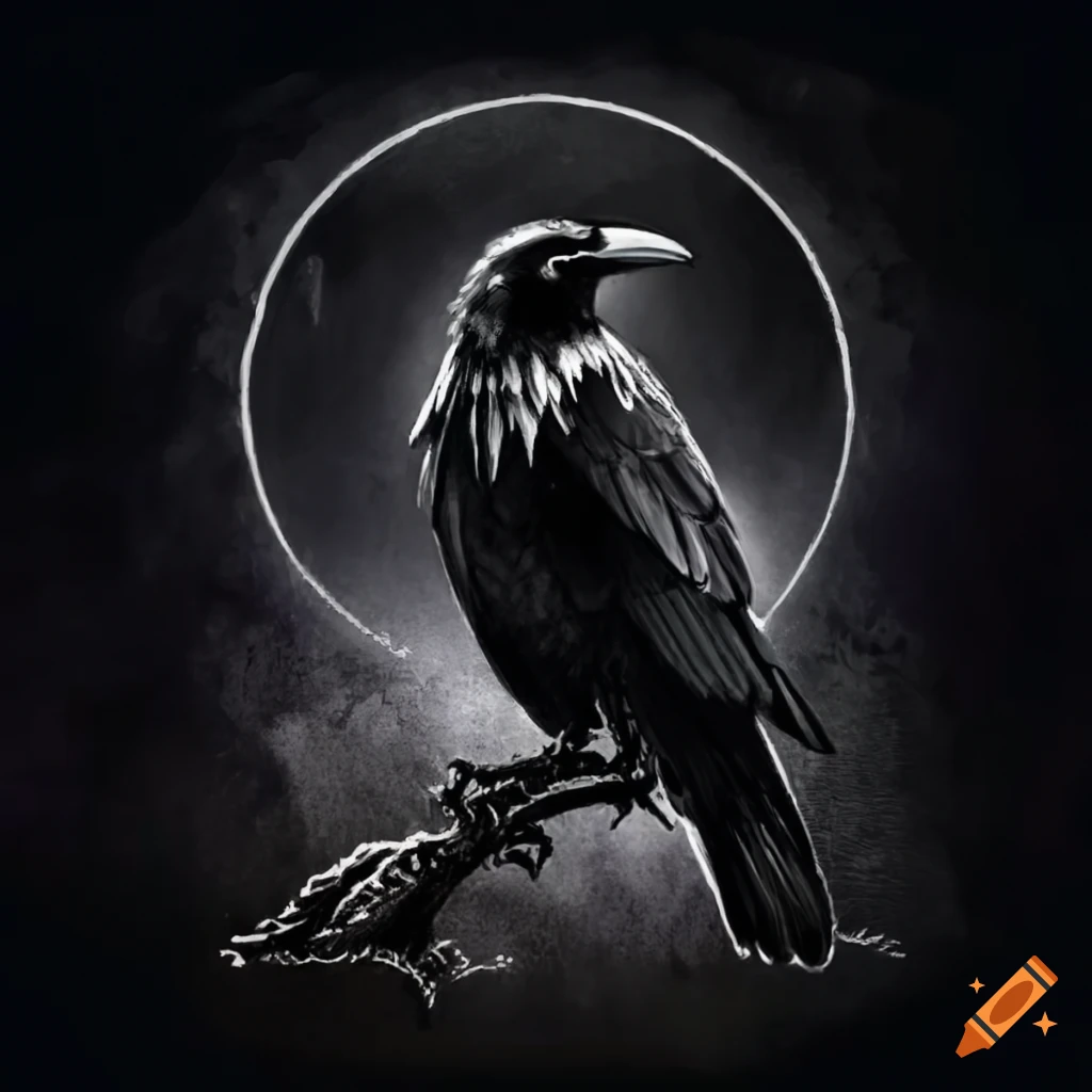 sticker art of a black raven with a X in place of its eye