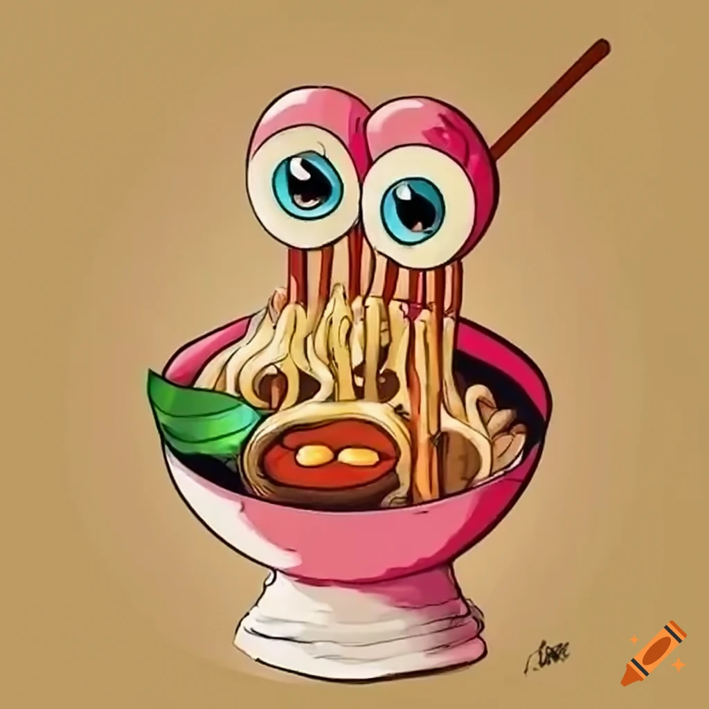 cartoon illustration of a ramen monster