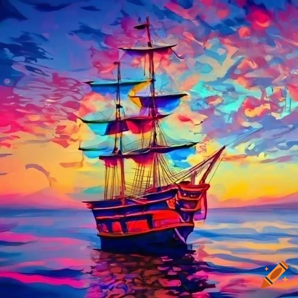colorful pirate ship in a cove