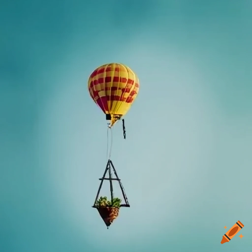 hot air balloon floating over orchids in a jungle