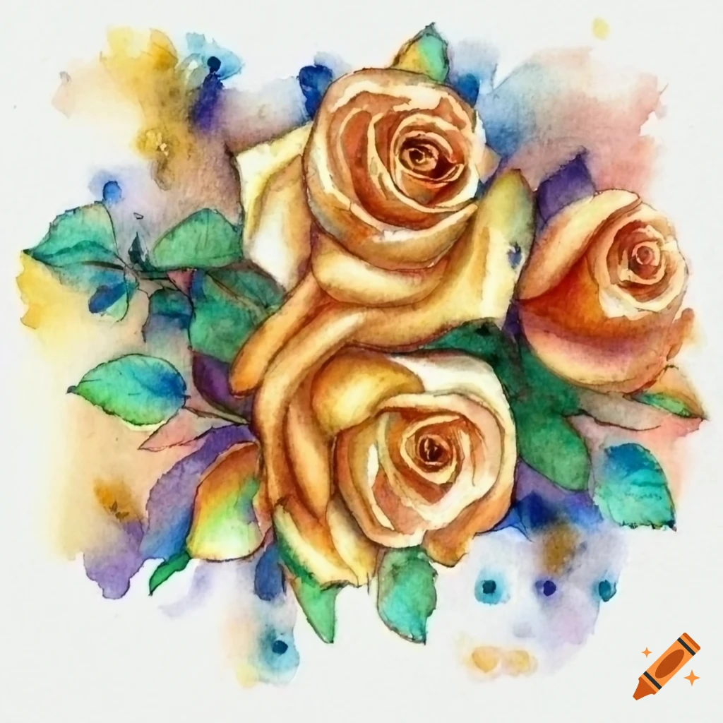 watercolor painting of a small bouquet of golden roses