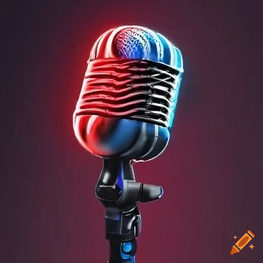 neon microphone in blue, red, and black colors