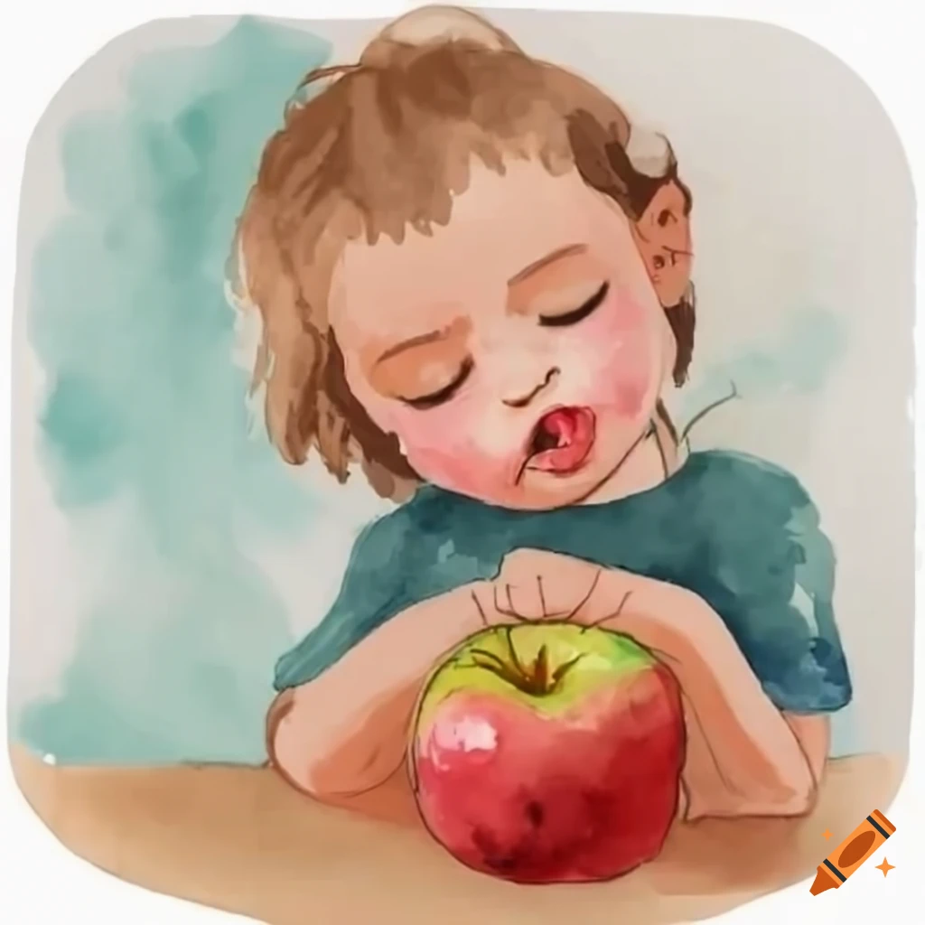 vector graphics of a child eating an apple