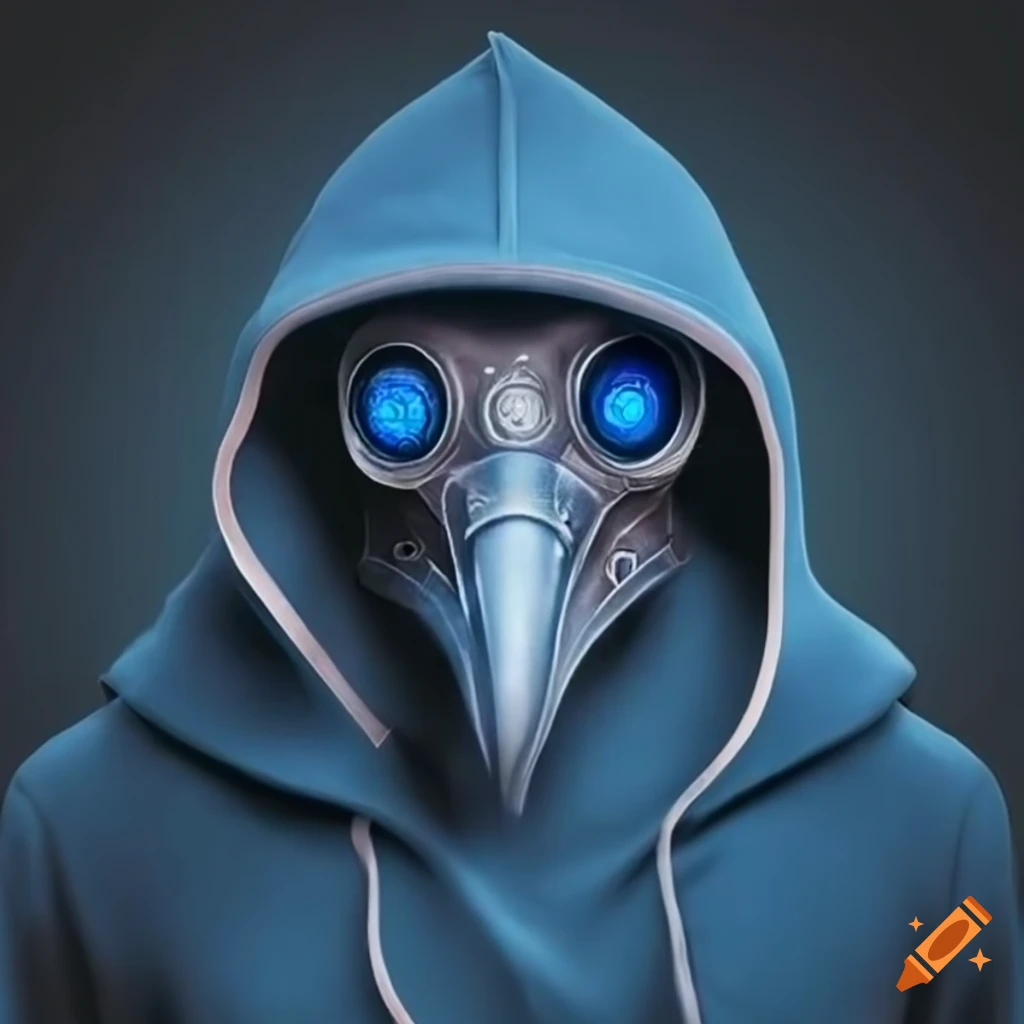 plague doctor cosplay with blue star eyes