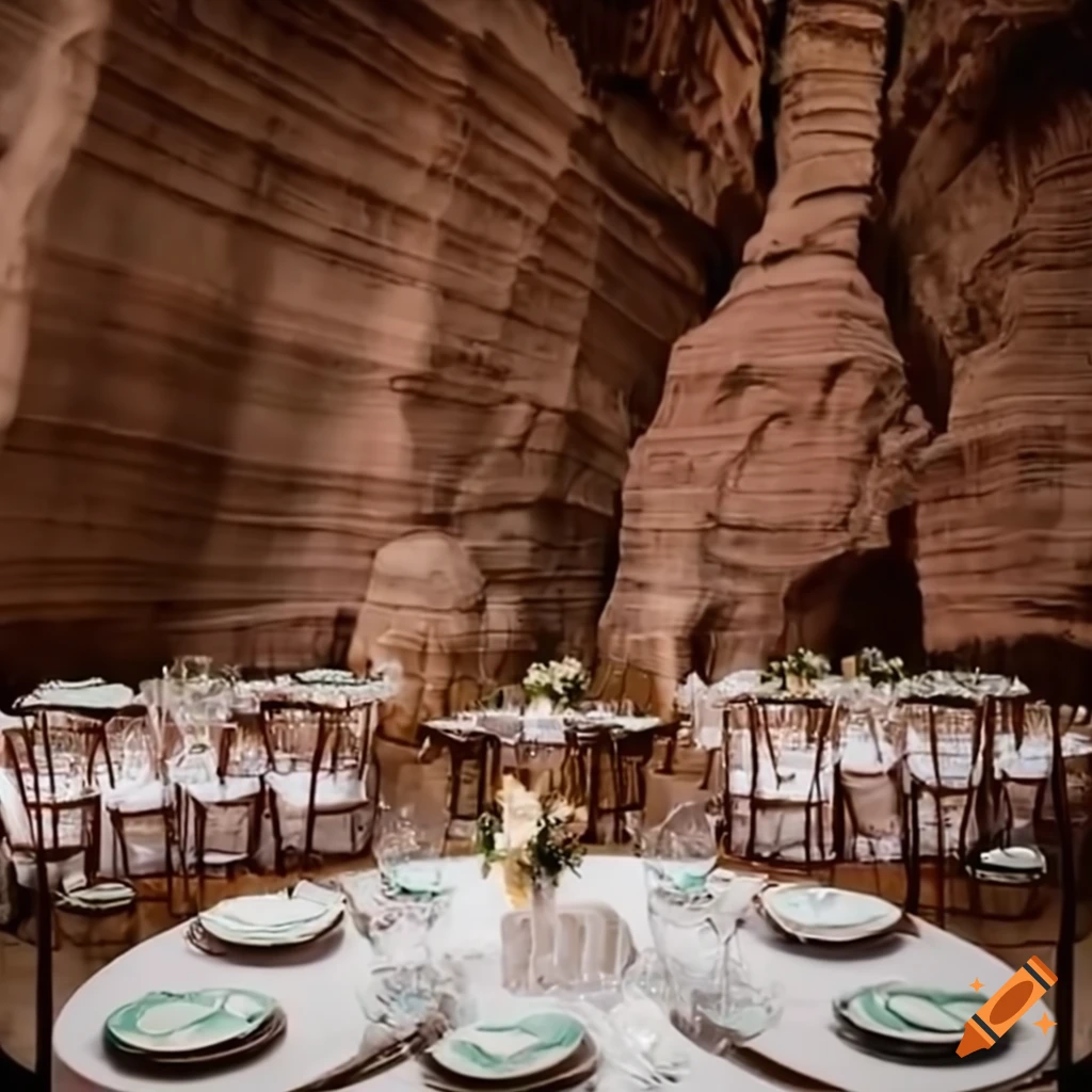 wedding dinner setup in a breathtaking canyon
