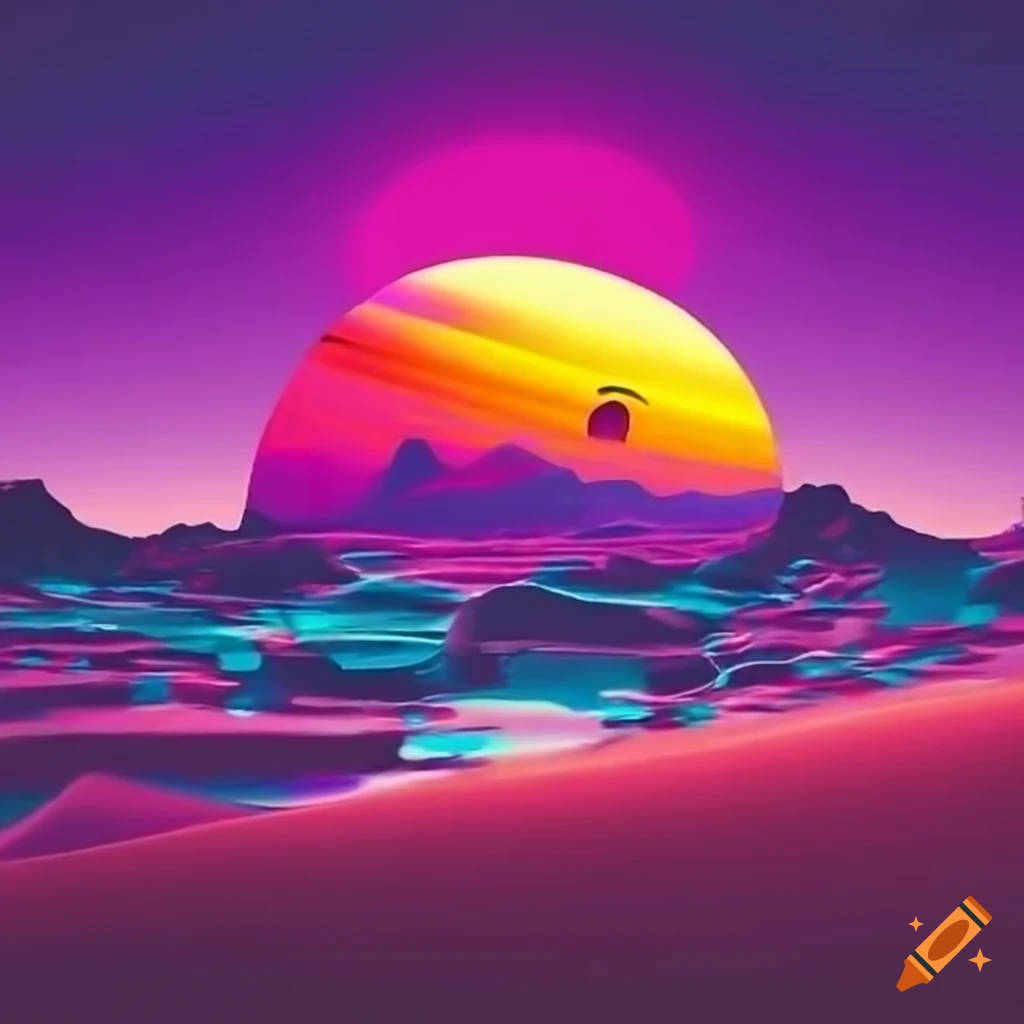 retrowave desert sunset block art