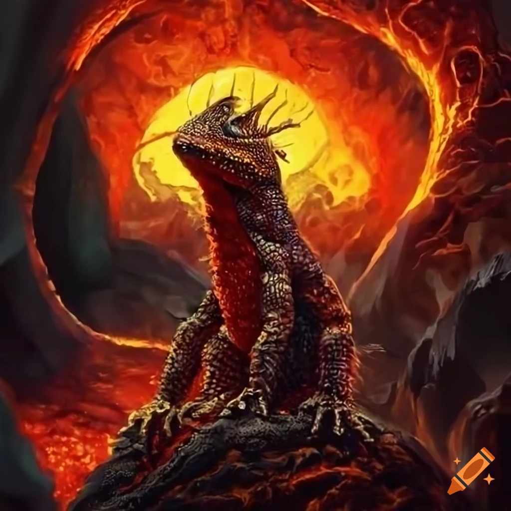 fantasy art of a lizard in lava