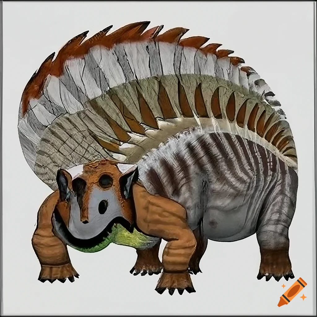 scientific illustration of a Hadrosaurus with intricate color pattern and textured skin